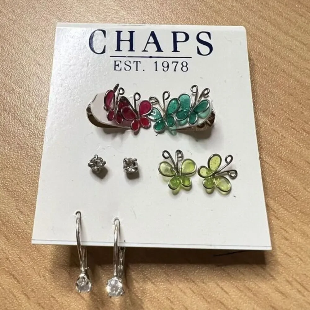 CHAPS Est. 1978 Earrings Muti color Mini‎ Butterflies Rhinestones 5 Pairs